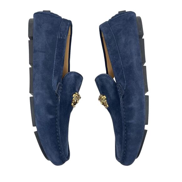 Versace La Medusa Suede Driver Loafers Moccasins Navy Blue Size 42 - Picture 7 of 12